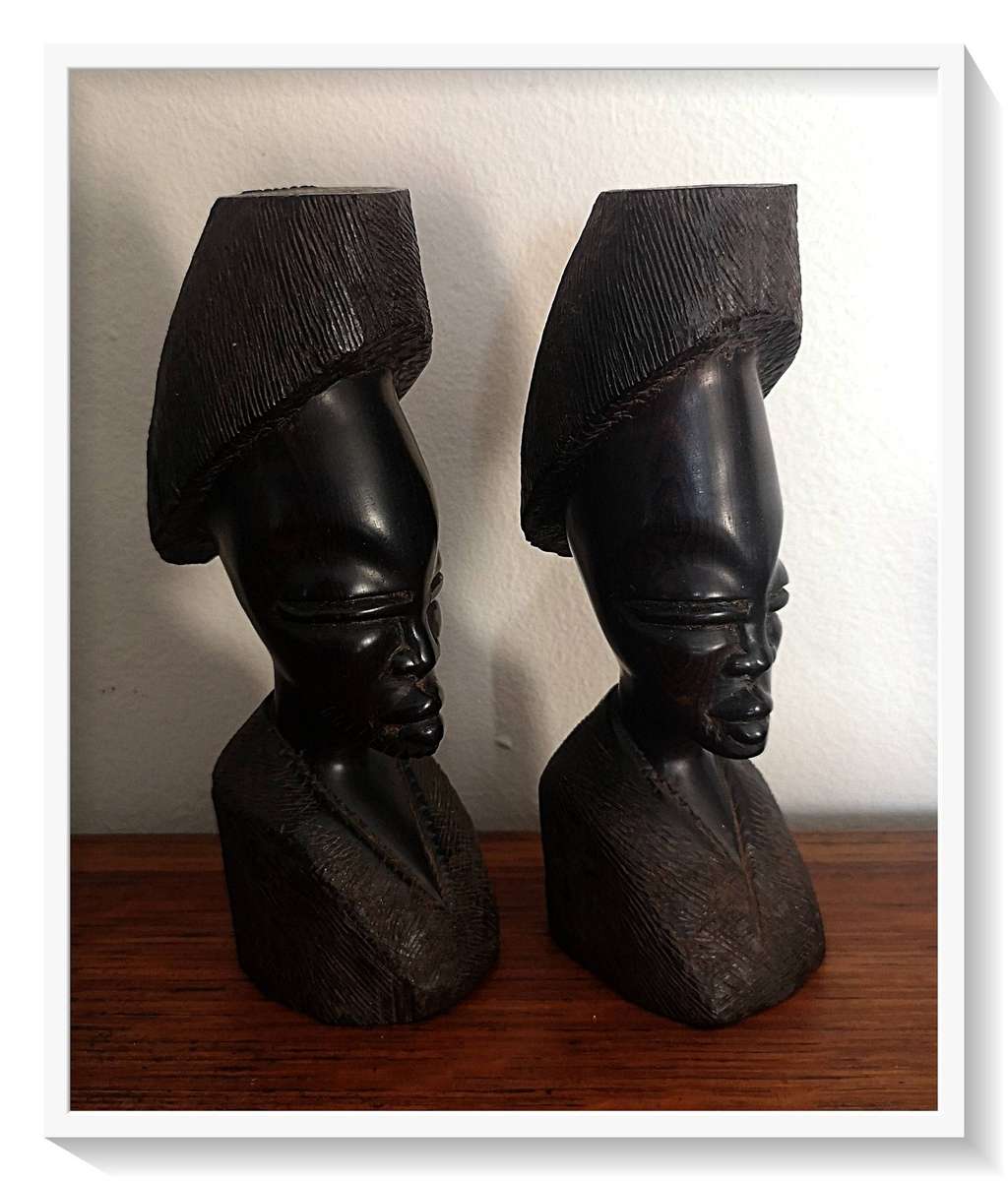 A Pair of Stylized African Ebony Sculptures in Beautiful Condition - Dimensions: 160mm by 60mm ***