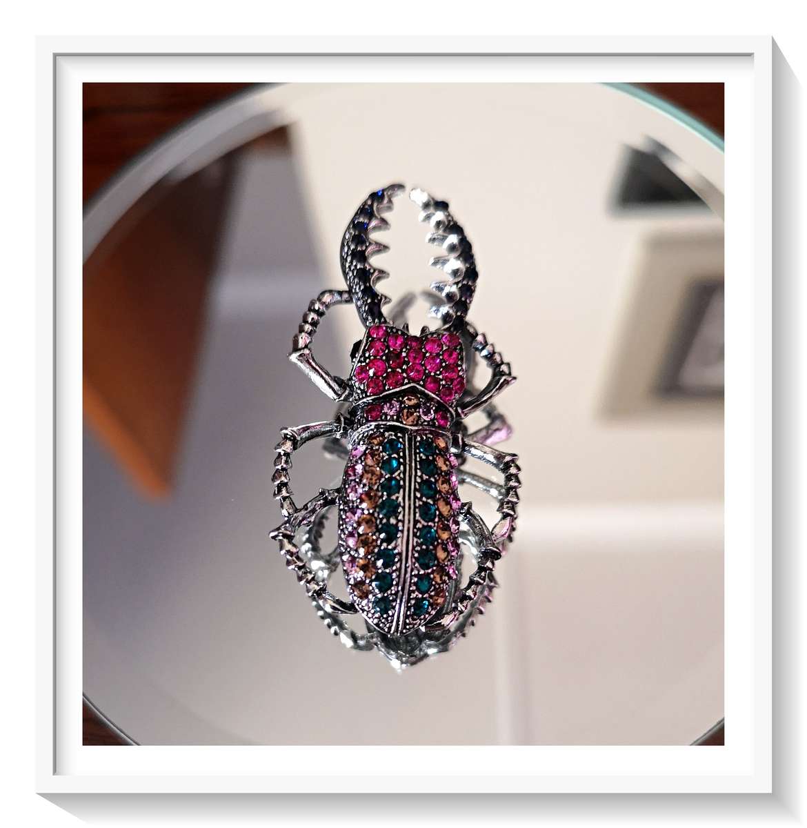 An Elegant Glitzy and Glamarous Metal and Rhinestone studded Stag Beetle Brooch - Condition: New