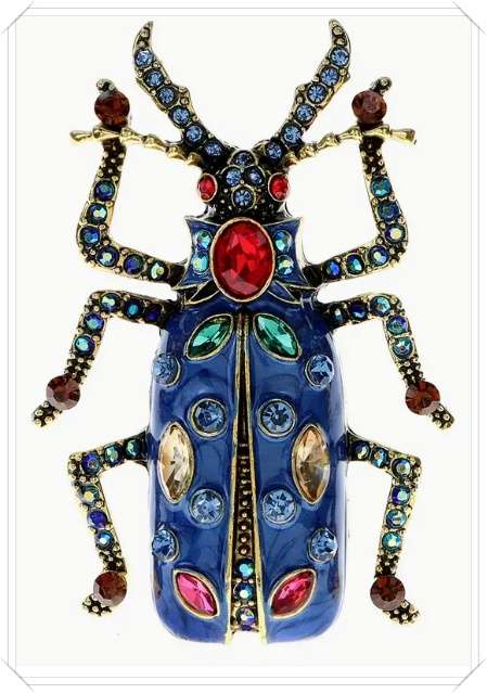 An Outrageous Over the Top Large Blue Glitter Bug Brooch Covered in Rhinestones - For Men or Women