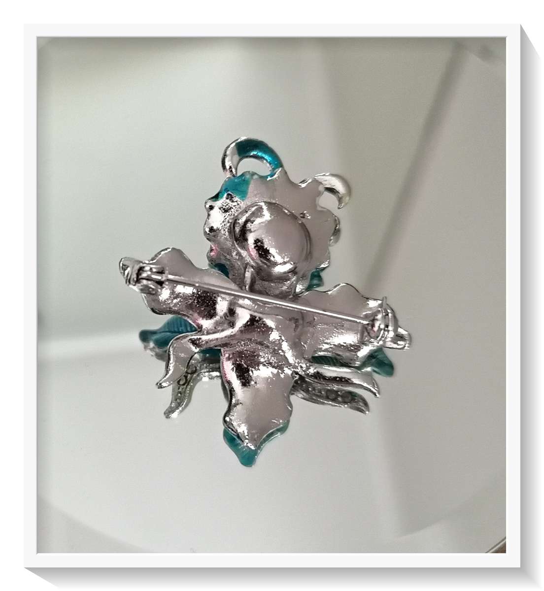 Blue Enamel Orchid Brooch with Marcasite Inlay - Pretty Dashing Brooch ****