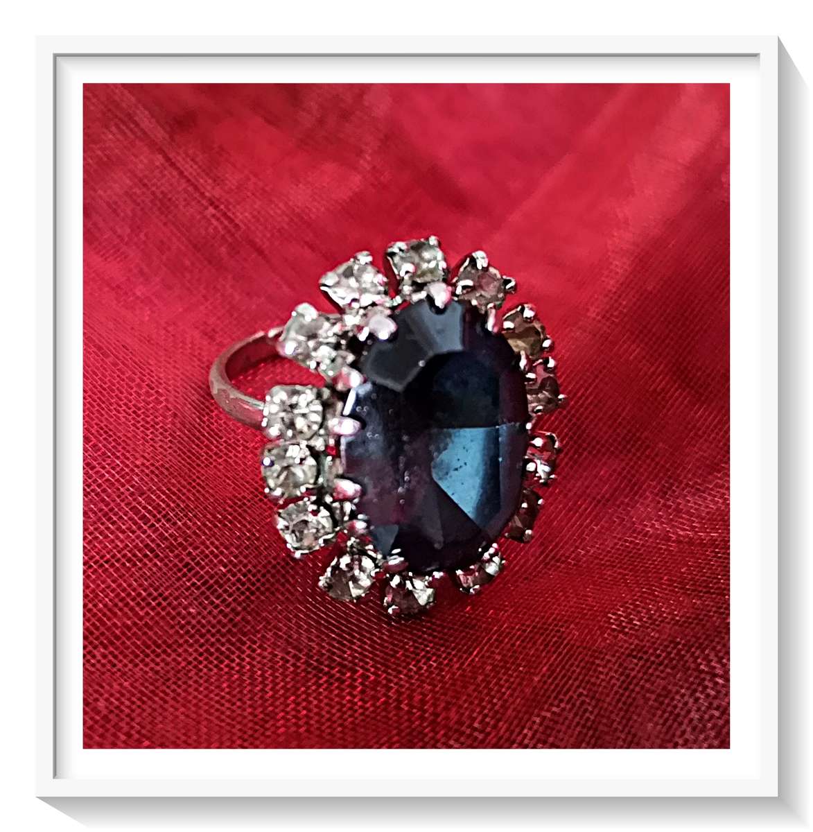 Classical Vintage Faux Glass Sapphire Cocktail Evening Dress Ring Adjustable