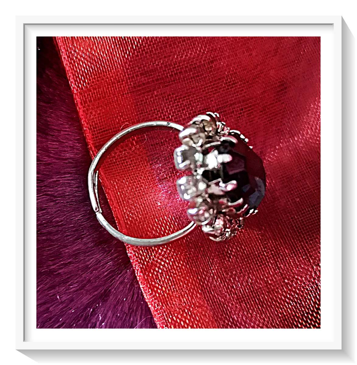 Classical Vintage Faux Glass Sapphire Cocktail Evening Dress Ring Adjustable