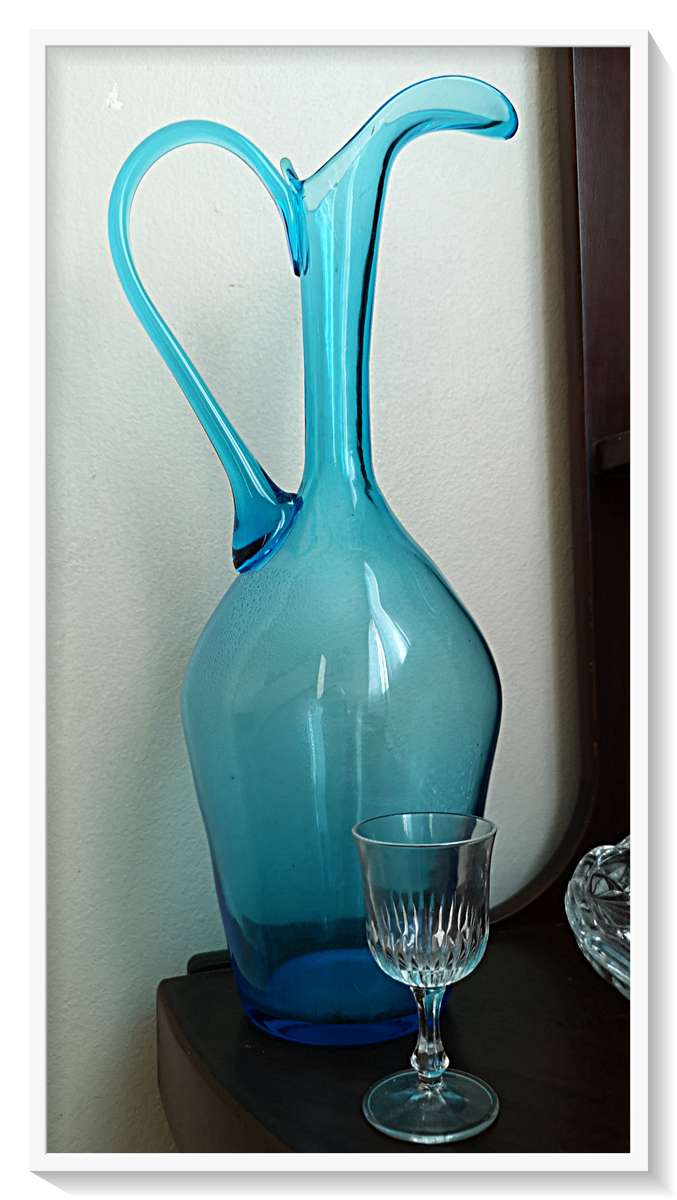 Flowing Blue Glass Vase - Large Plantative Organic Style - Dimensions 380MM X 160MM - Rare Find*