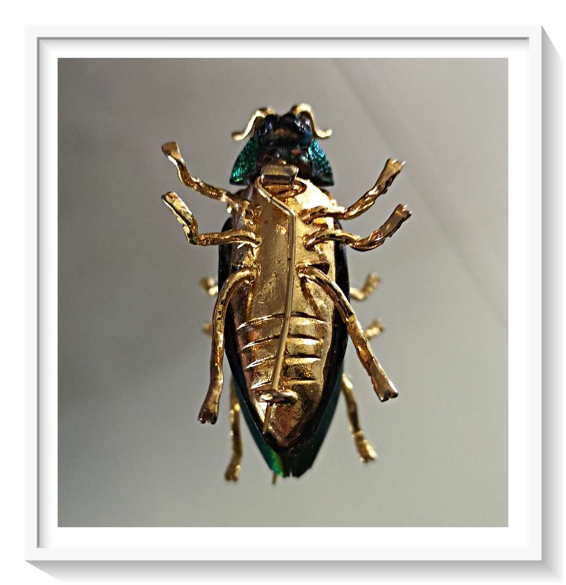 Metallic Green Metal Beetle Brooch - Brass Gold tone - Fashion Pin Brooch - For the Bug Lovers