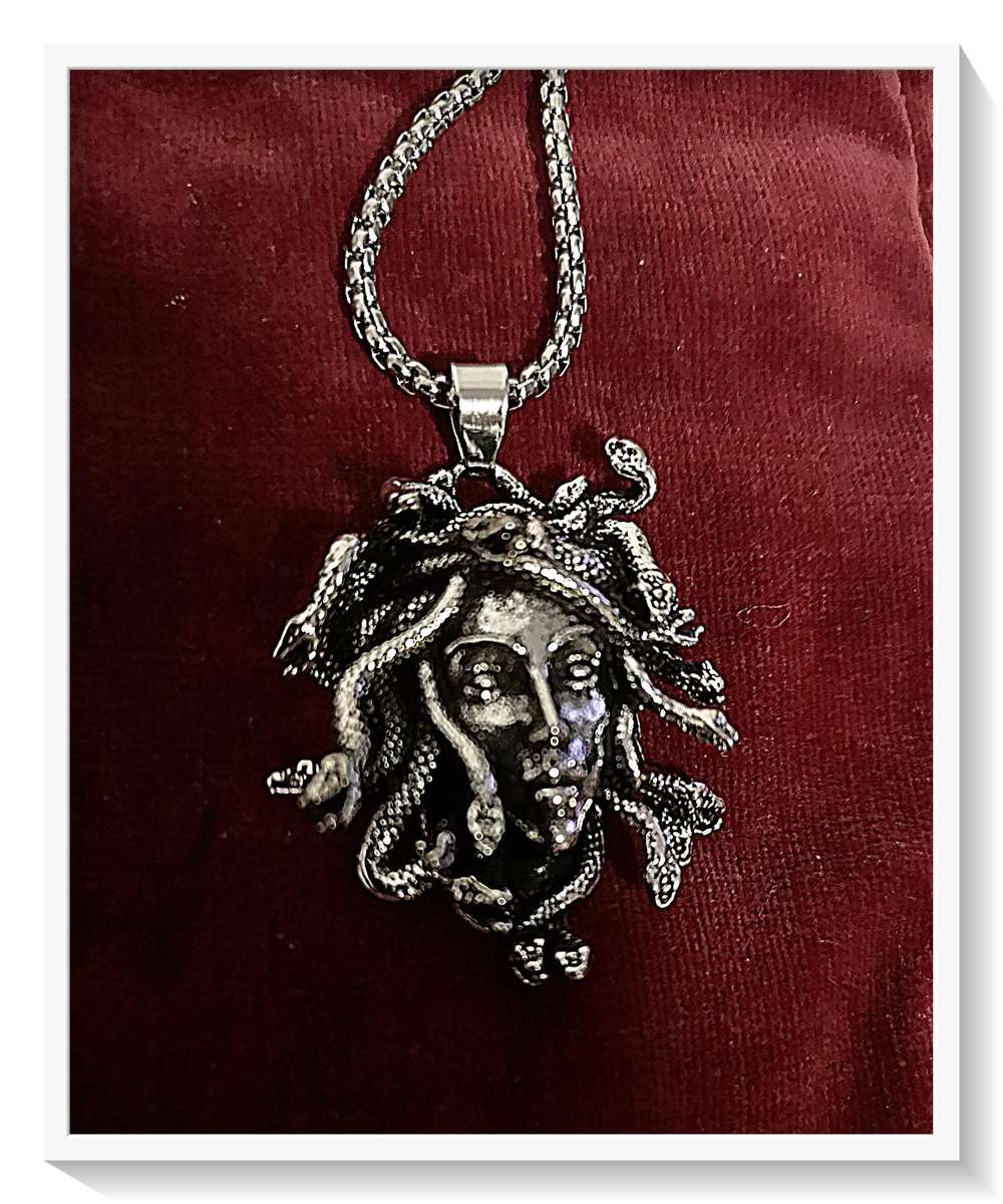 Snake Haired Medusa Pendant with Chain - Mythology Metal Necklace - Unisex Jewelry ***