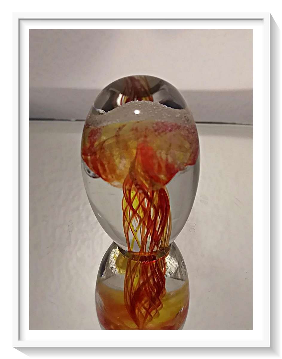 Studio Glass Paperweight - Fiery Lava Twist Swirl with Magma Bubble - Stunning Gift for Him or Her