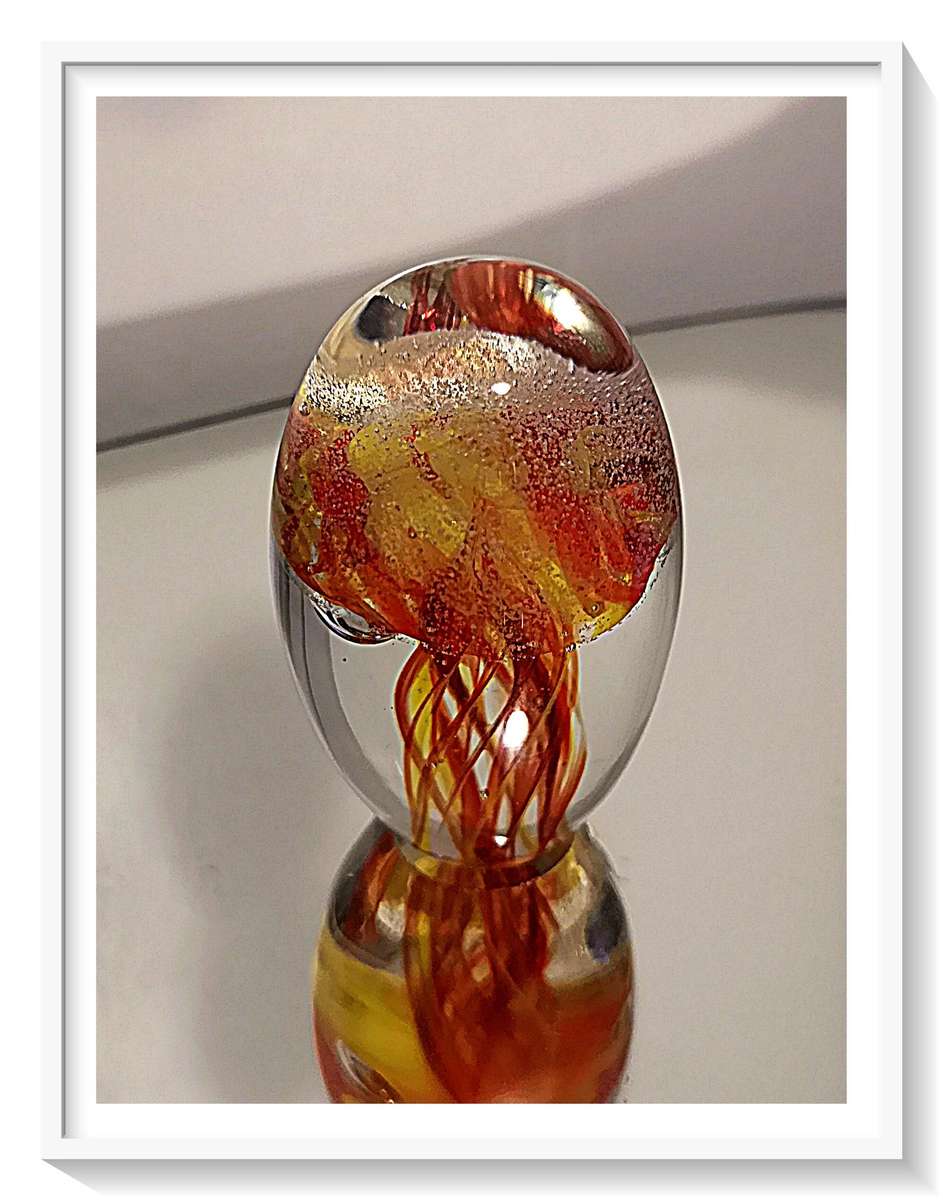 Studio Glass Paperweight - Fiery Lava Twist Swirl with Magma Bubble - Stunning Gift for Him or Her