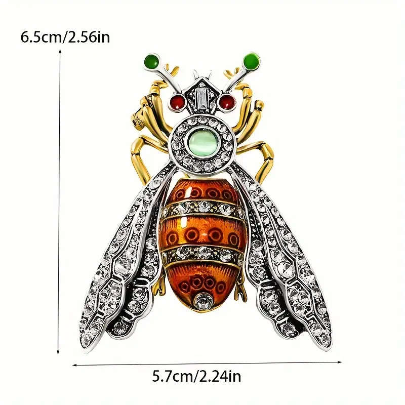 Retro Chic Honey Bee Brooch, Elegant Rhinestone Mosaic, Vintage Alloy Pin With Durable Plating *****