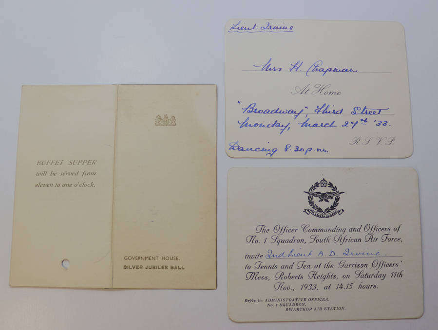 7 x Assorted 1930's Social Events Invitations SA Permanent Force for Officers