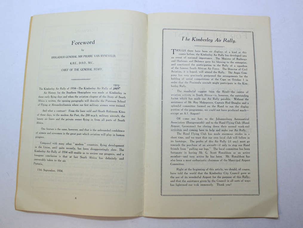 Kimberley Air Rally 1 Oct 1934 Souvenier Booklet