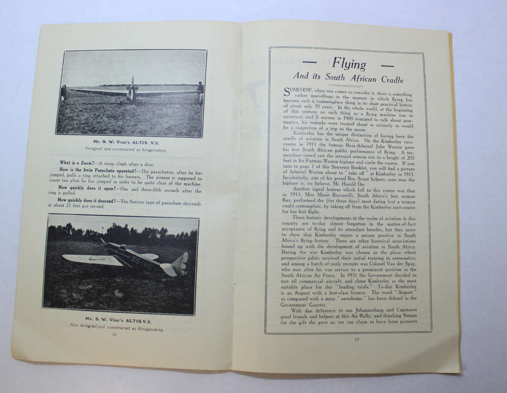 Kimberley Air Rally 1 Oct 1934 Souvenier Booklet