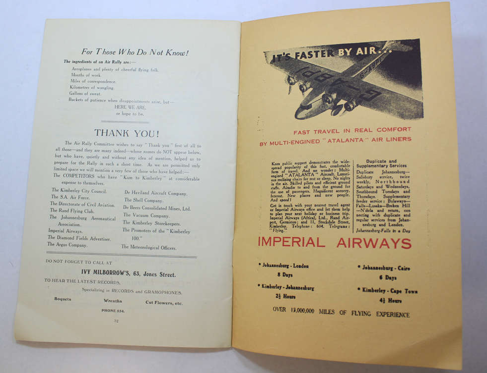 Kimberley Air Rally 1 Oct 1934 Souvenier Booklet
