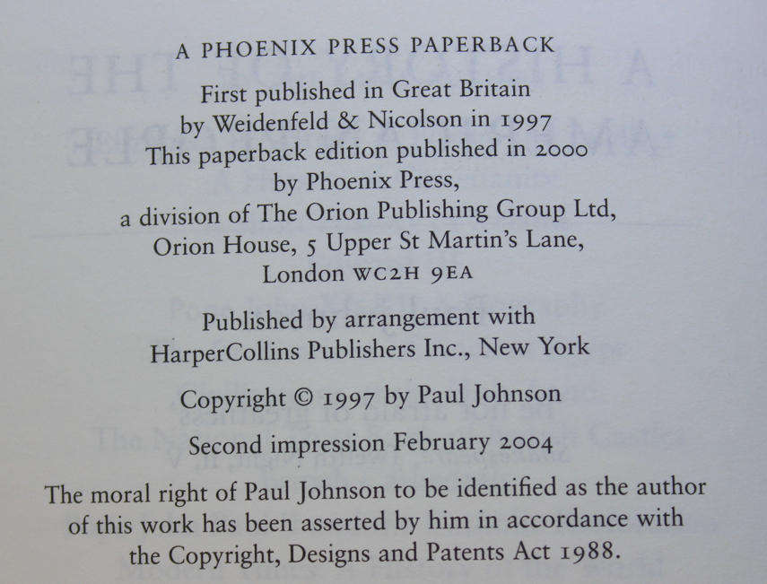 A History Of The American People by Paul Johnson Softcover Book