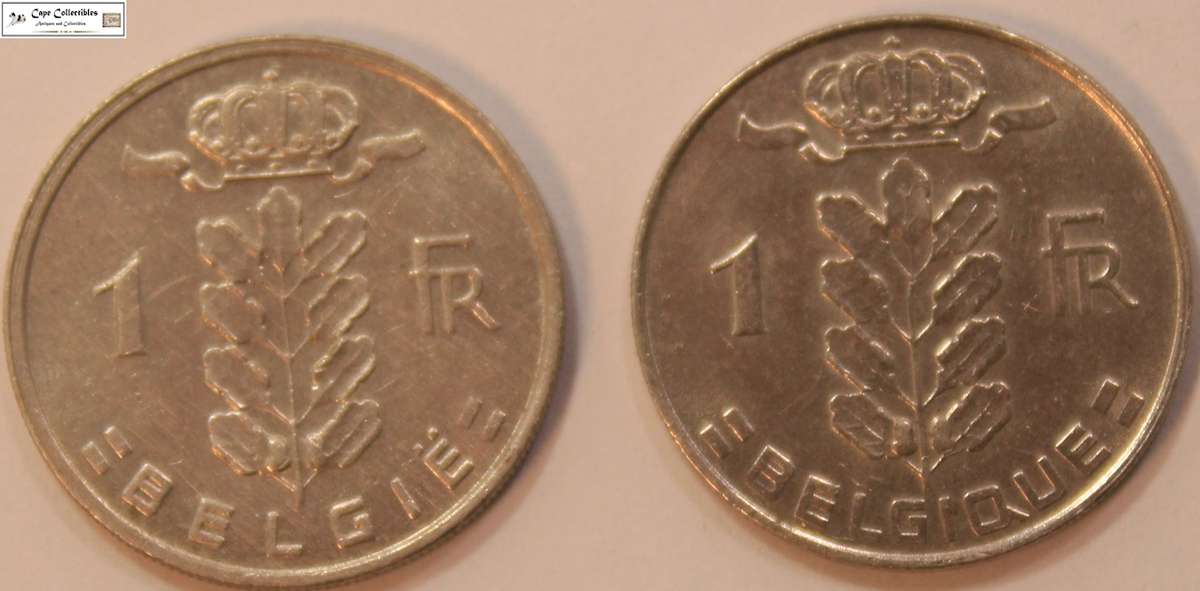 2 x Belgium 1 Franc Coins 1973 & 1980 Circulated