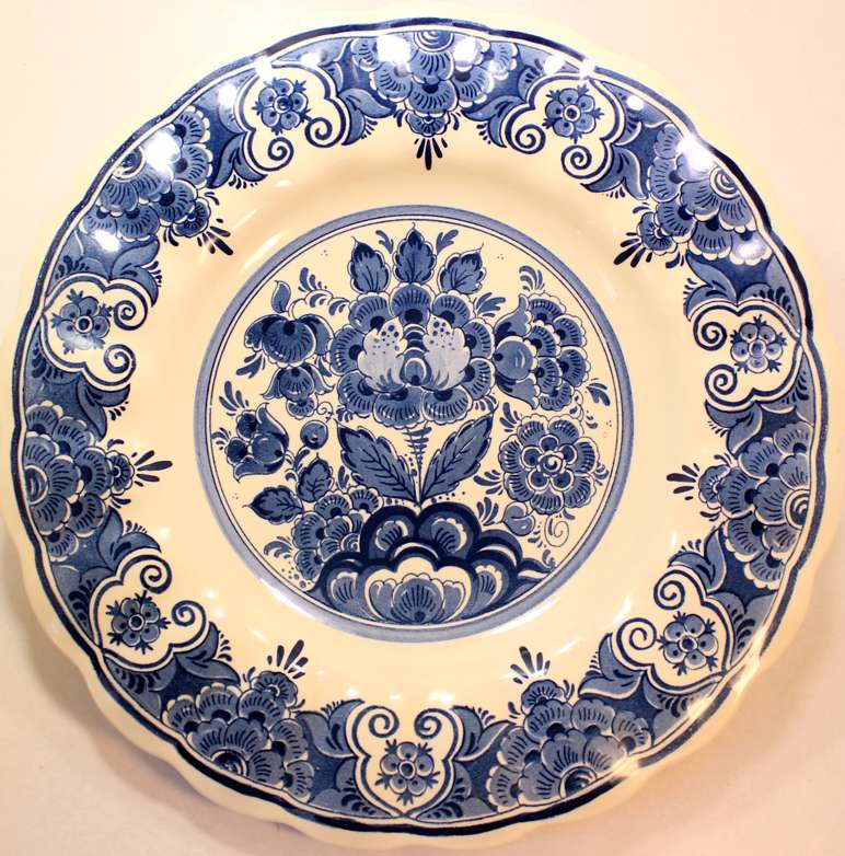 Vintage Large Blauw Delfts Distel Blue & White Display Bowl.