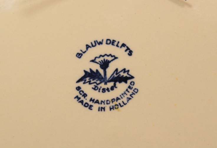 Vintage Large Blauw Delfts Distel Blue & White Display Bowl.