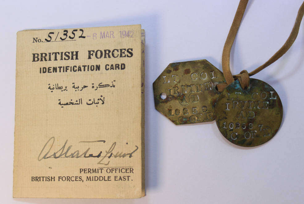 British Forces Middle East Identification Card North Africa 1942 WW2 and Dog Tags