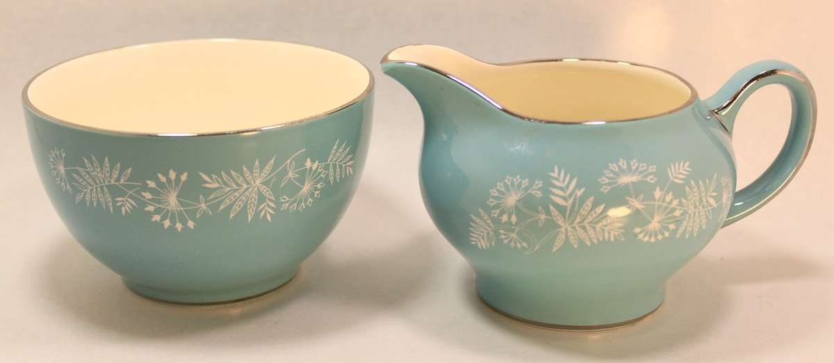 Vintage Midwinter Stylecraft Classic Shape Porcelain Sugar Bowl & Milk Jug 1950's Turquoise & Silver