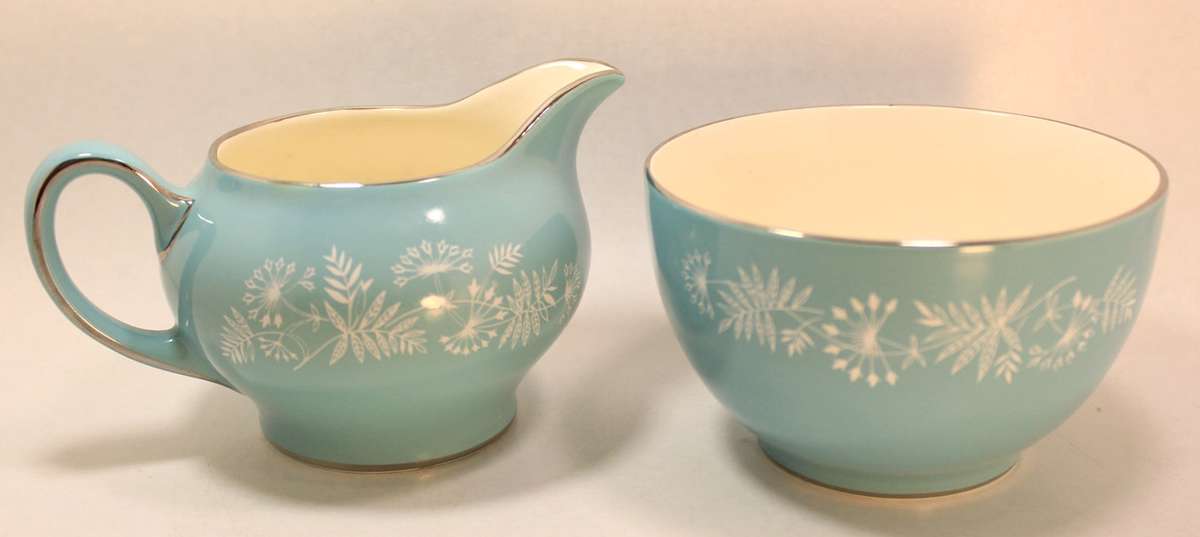 Vintage Midwinter Stylecraft Classic Shape Porcelain Sugar Bowl & Milk Jug 1950's Turquoise & Silver