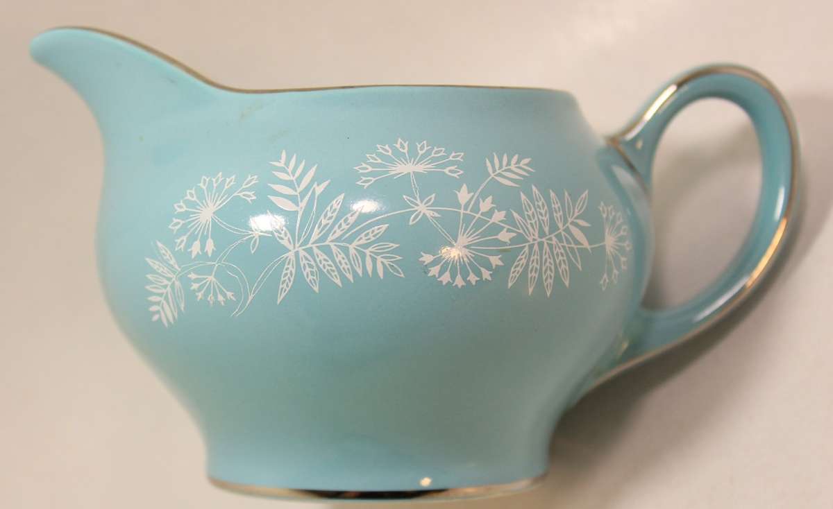 Vintage Midwinter Stylecraft Classic Shape Porcelain Sugar Bowl & Milk Jug 1950's Turquoise & Silver