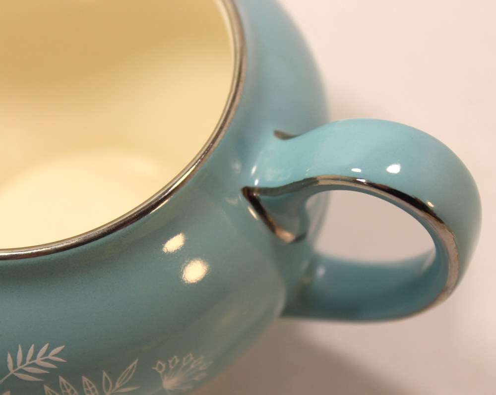 Vintage Midwinter Stylecraft Classic Shape Porcelain Sugar Bowl & Milk Jug 1950's Turquoise & Silver