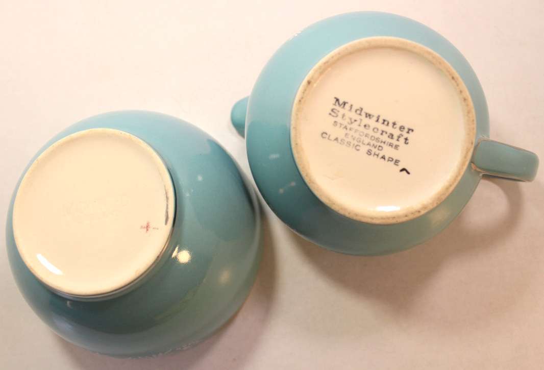 Vintage Midwinter Stylecraft Classic Shape Porcelain Sugar Bowl & Milk Jug 1950's Turquoise & Silver