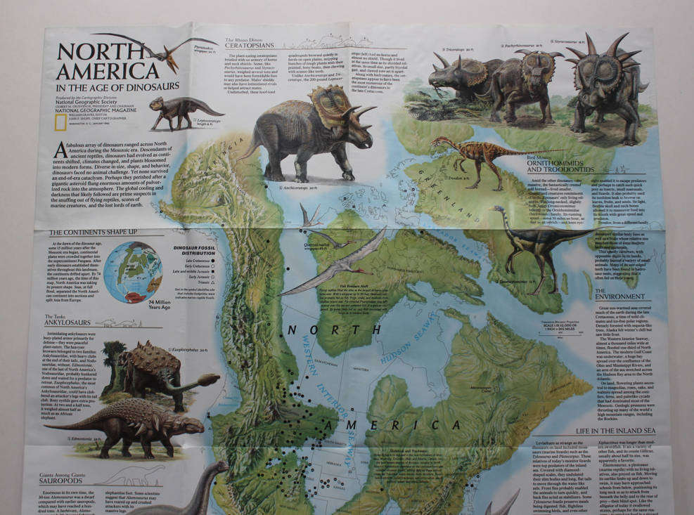 National Geographic Folded Map North America In The Age Of Dinosaurs January 1993