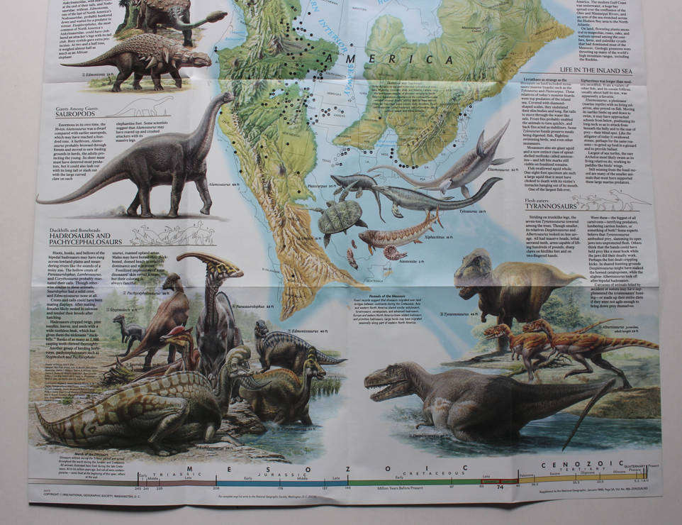 National Geographic Folded Map North America In The Age Of Dinosaurs January 1993