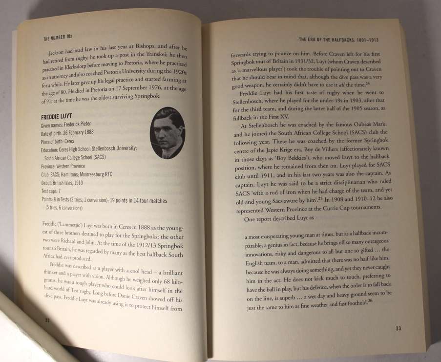 The Number 10's South Africa's Finest Flyhalves 1891 -2010 by Chris Schoeman Softcover Book