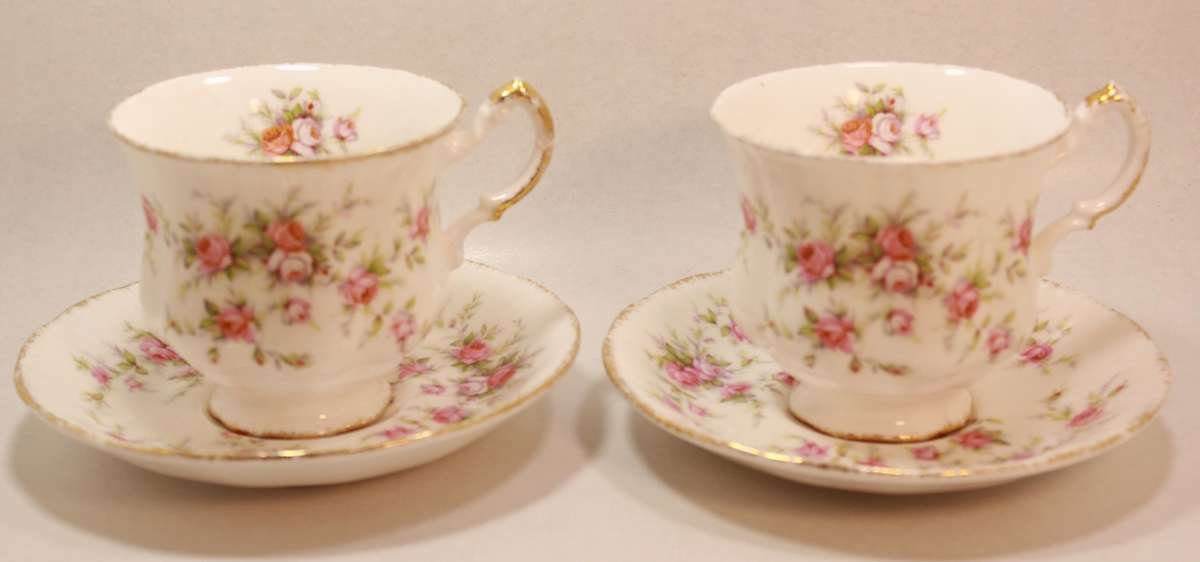 Pair of Paragon Victoriana Rose Bone China Footed Tea Cup and Saucer