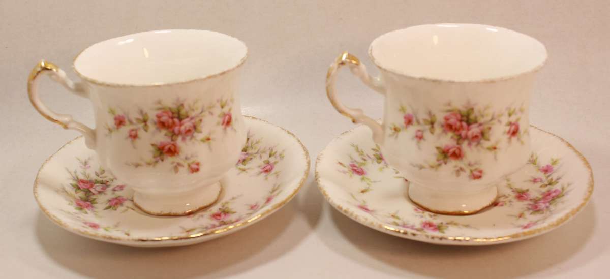 Pair of Paragon Victoriana Rose Bone China Footed Tea Cup and Saucer