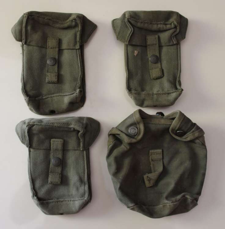 3 x Vintage SADF Ammunition Pouches and 1 x Water Bottle Pouch, Pattern 70 1970's.