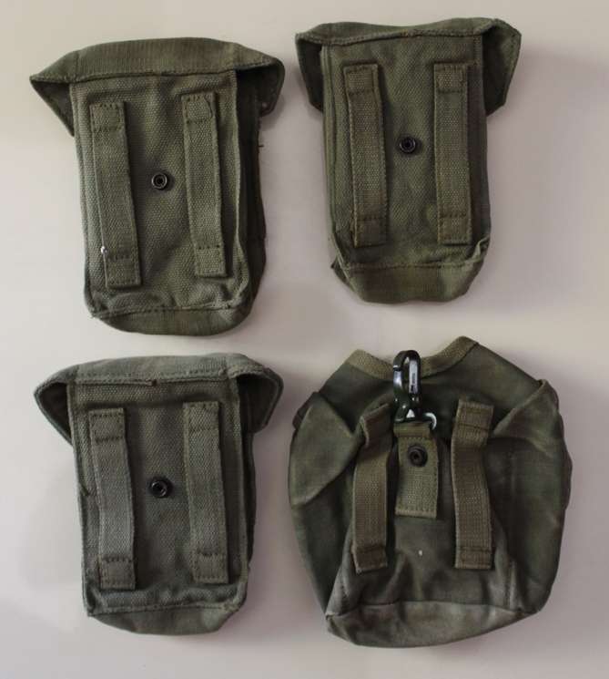 3 x Vintage SADF Ammunition Pouches and 1 x Water Bottle Pouch, Pattern 70 1970's.