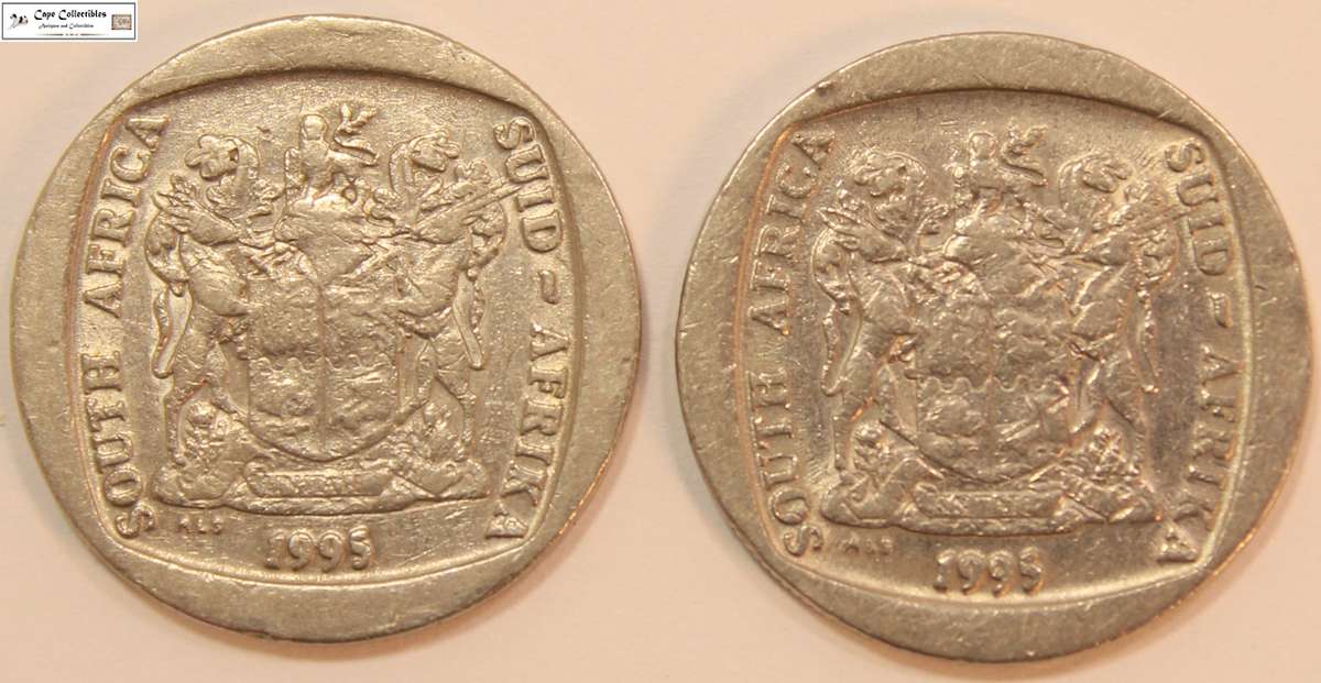 2 x South Africa 5 Rand Coins 1995 Wildebeest (Two Coins) Circulated.