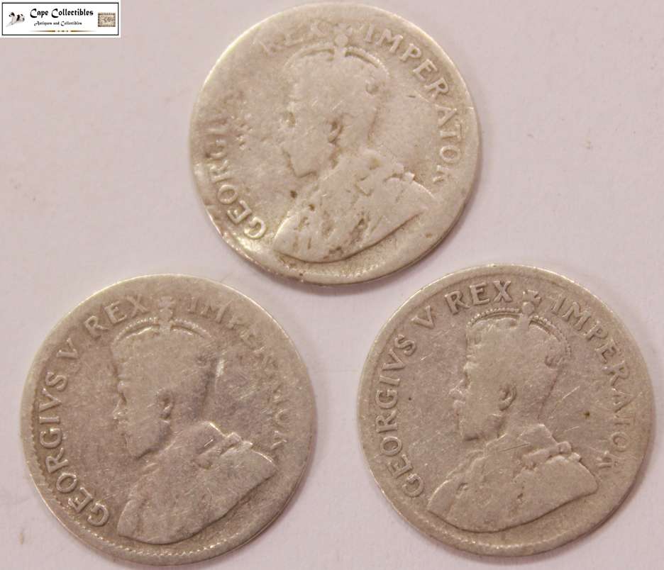 South Africa 3 Pence 1926 x2 & 1929 Coins (Three Coins) Circulated