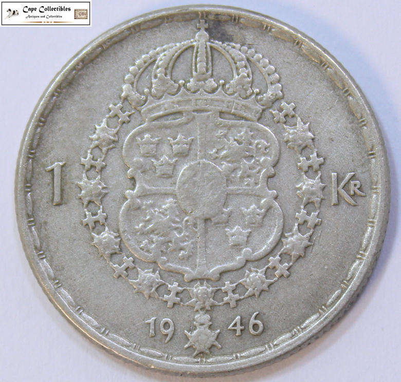 Sweden 1 Krona Gustav V 1946 Coin Circulated.