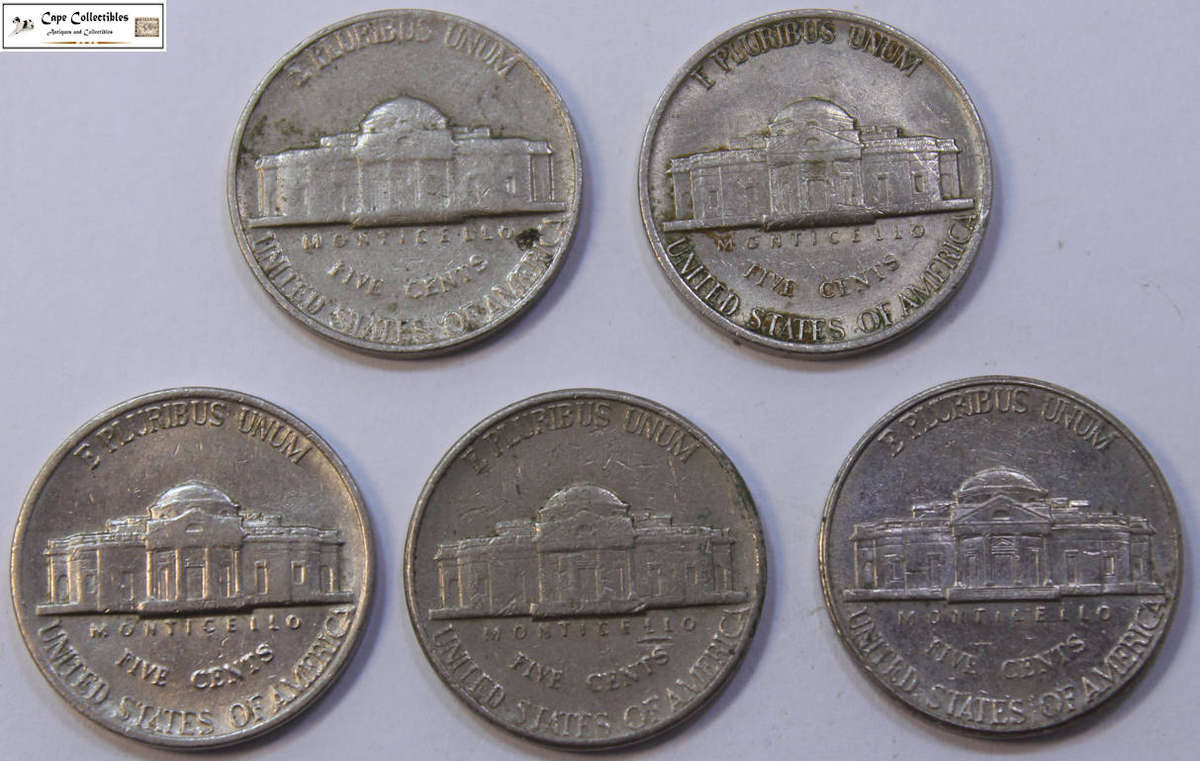 United States 5 Cent 1964/1977/1988/1992/1998 (Five Coins) Circulated