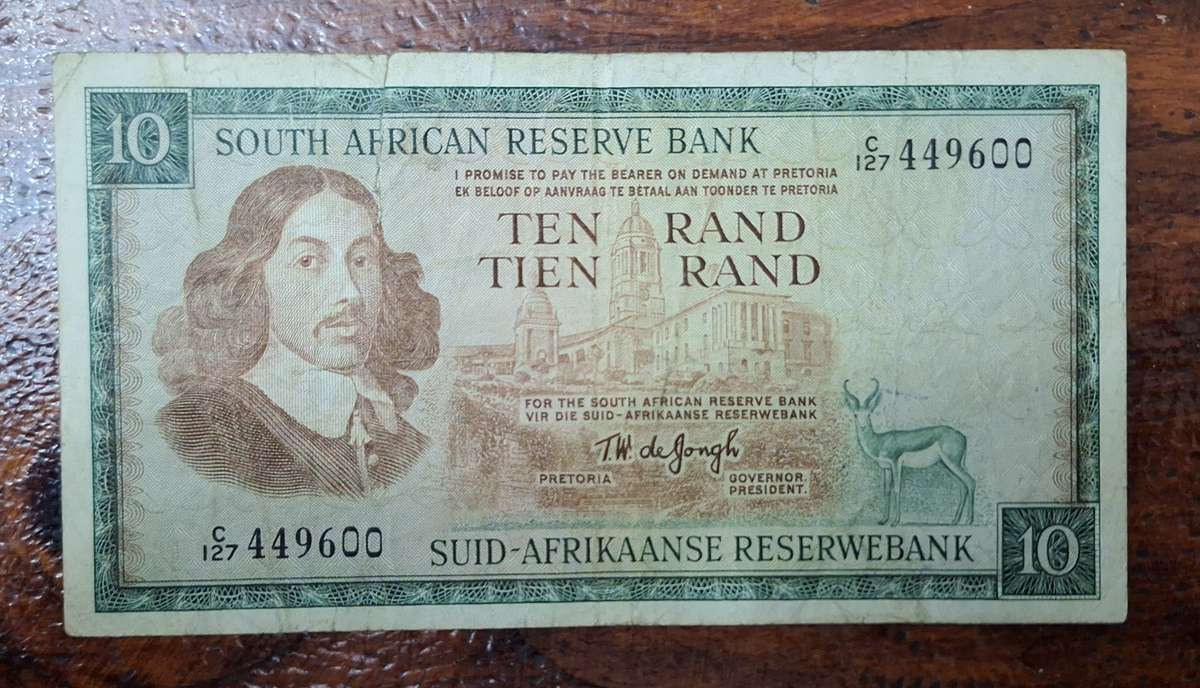 South African Ten Rand Bank Note - T.W. De Jongh
