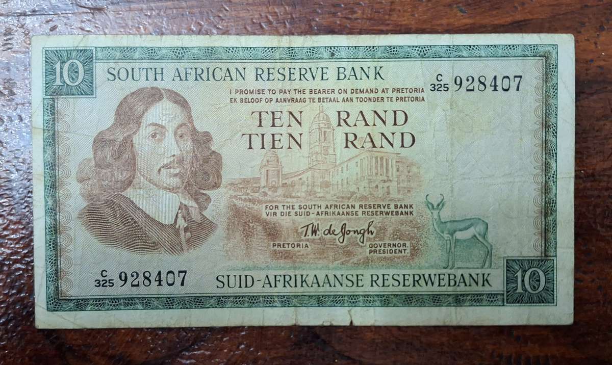 South African Ten Rand Bank Note - T.W. De Jongh