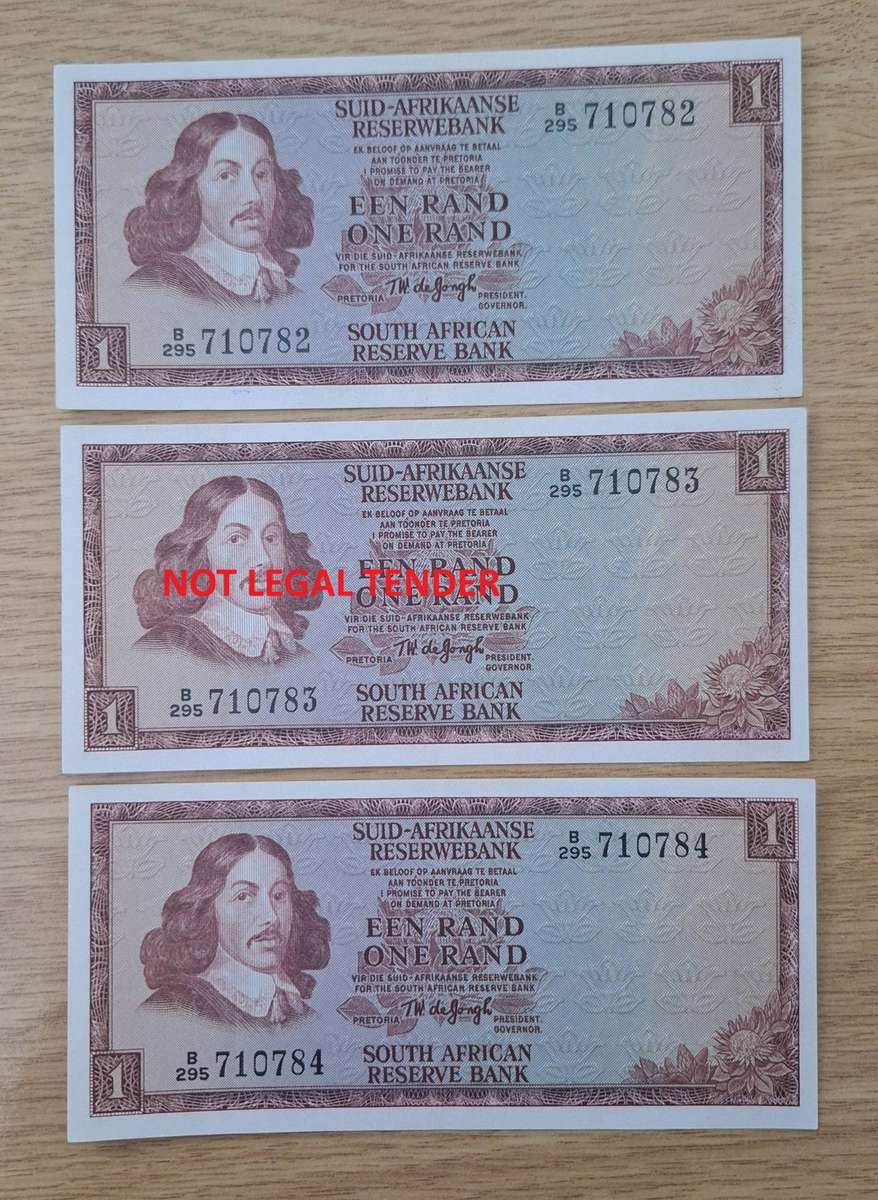 T.W. De Jongh - 3x Sequential R1 Bank Notes