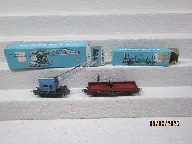 HO SCALE - MARKLIN - CRANE + FLAT BED WAGON - BOXED