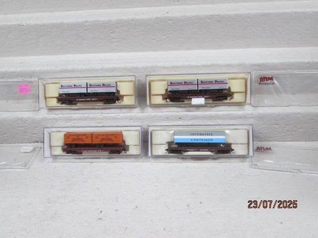 N SCALE - ATLAS - FLAT CAR WAGON WITH TRAILER LOAD - X4 - BOXED