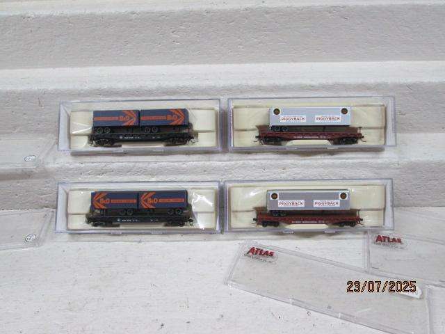 N SCALE - ATLAS - FLAT CAR WAGON WITH TRAILER LOAD - X4 - BOXED