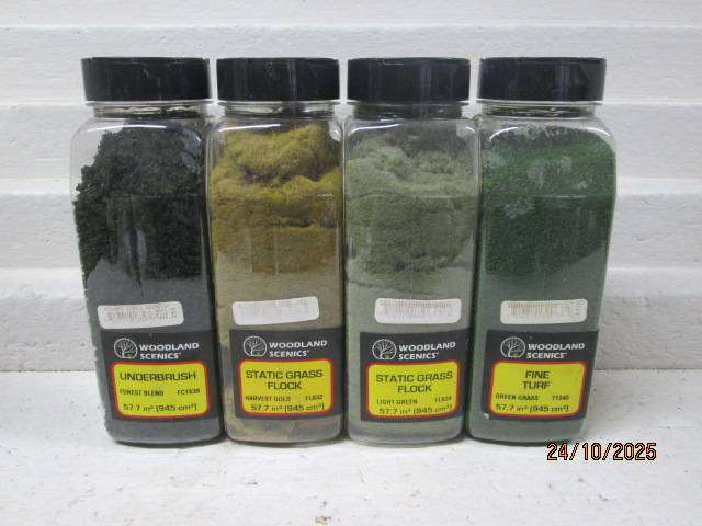 HO SCALE- WOODLAND SCENICS - VARIOUS SCATTER MATERIALS - X4 - BOXED