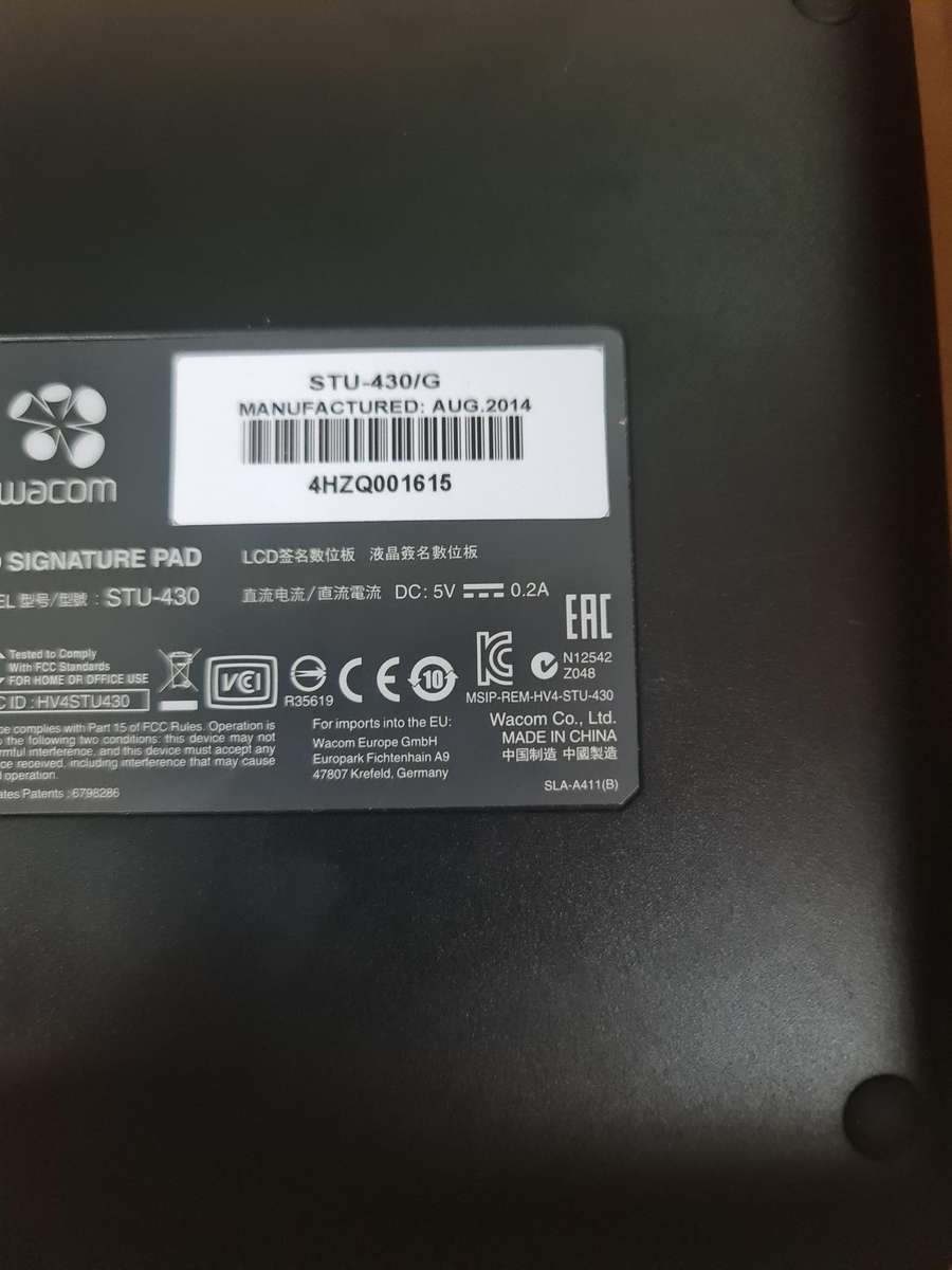 WITH BOX WACOM STU-430 SIGNATURE PADS, 4.5 INCH MONOCHROME REFLECTIVE LCD, BATTERY-FREE PEN INCLUDED