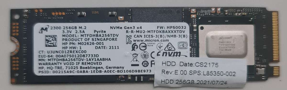 MICRON SSD HARD DRIVE - 256GB NVME (1 CUT) - GEN 3 X4 - FULL WORKING CONDITION