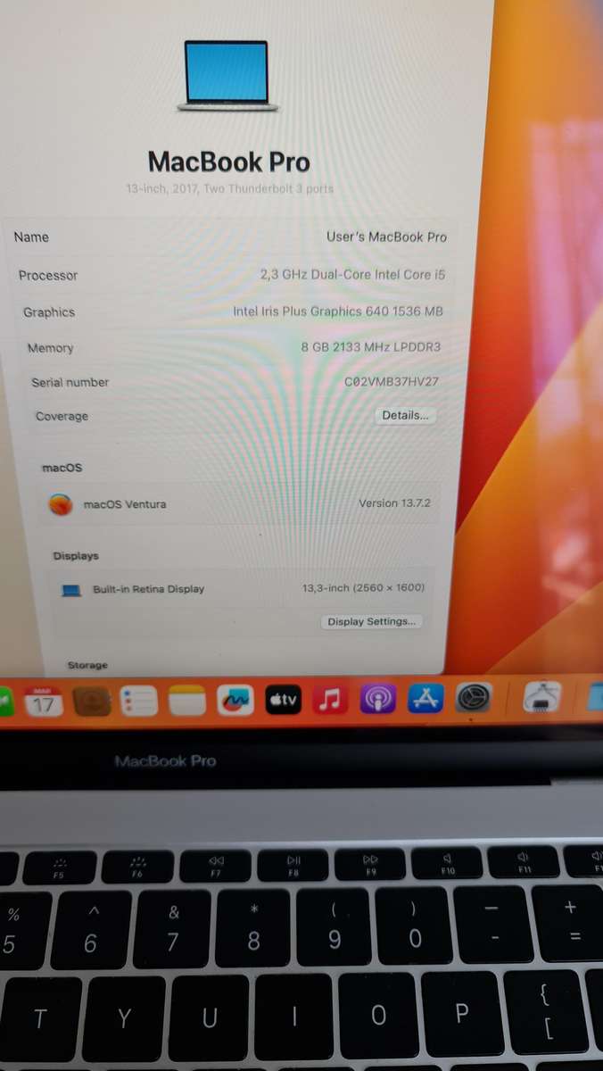 MACBOOK PRO 13 - 2017 MODEL - 8GB MEMORY - 128GB SSD HARD DRIVE