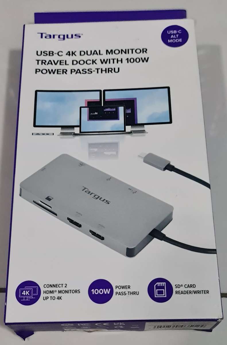 BRAND NEW SEALED - TARGUS - USB-C - 4K DUAL MONITOR TRAVEL DOCK - WITH 100W POWER PASS-THRU