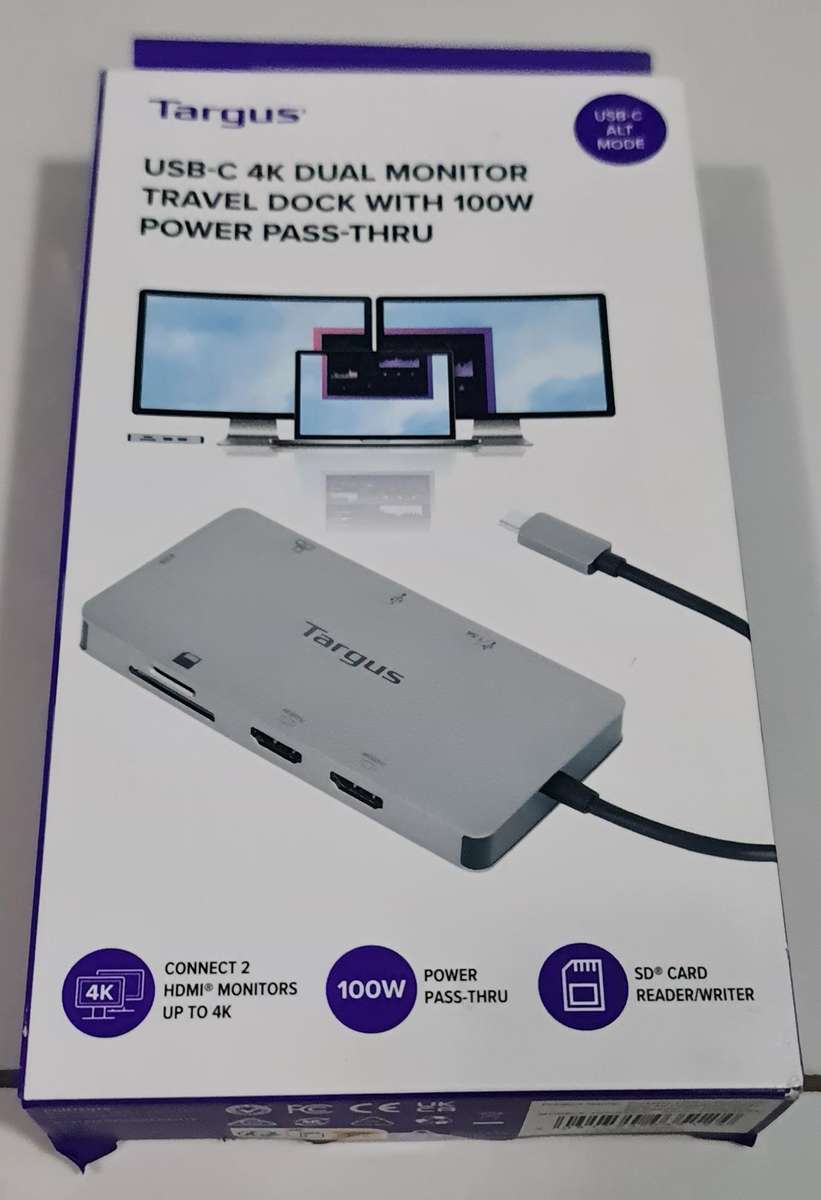 BRAND NEW SEALED - TARGUS - USB-C - 4K DUAL MONITOR TRAVEL DOCK - WITH 100W POWER PASS-THRU