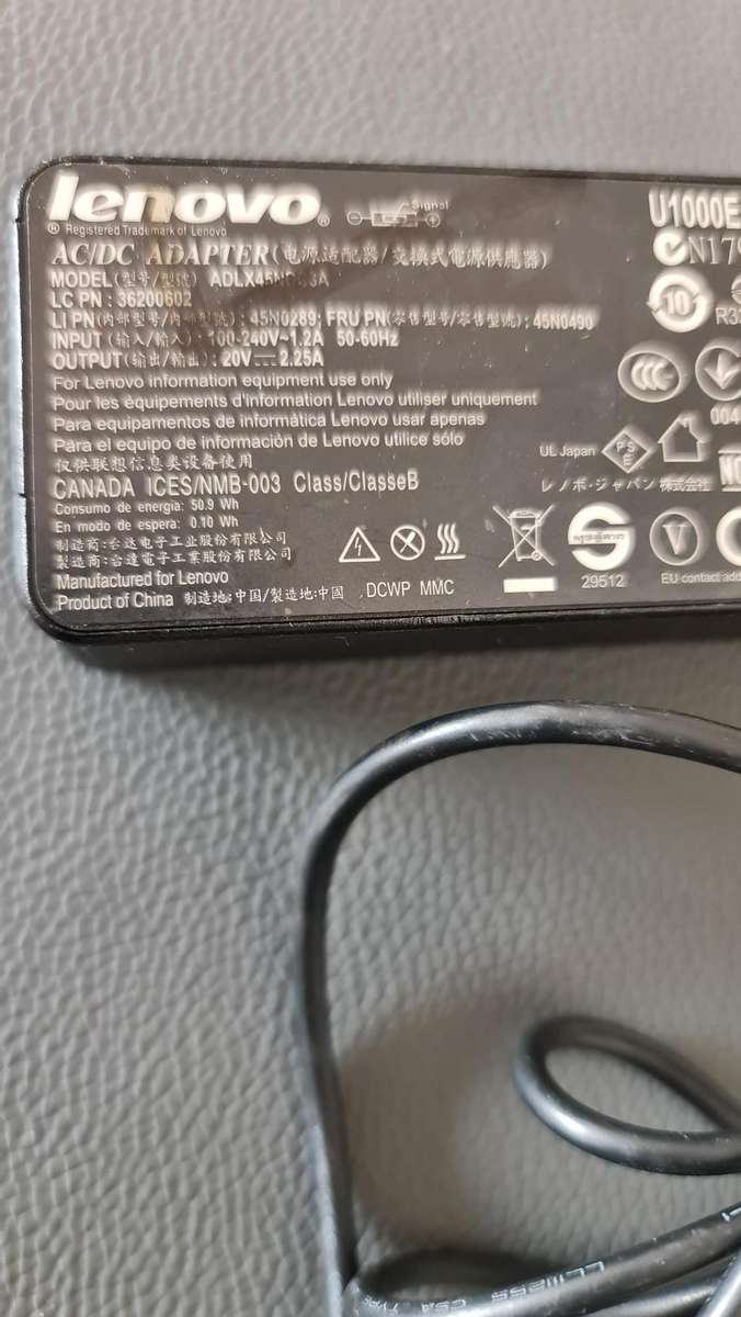 ORIGINAL LENOVO CHARGER - AS PER PIC - 20V - 2.25A - FULL WORKING CONDITION